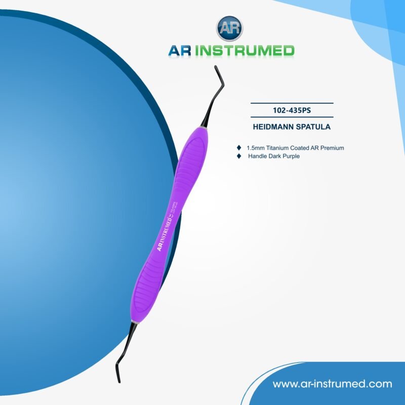 Espátula Heidemann Dental AR INSTRUMED com Ponta Revestida de Titânio Preto (1.5mm) e Cabo de Silicone Roxo Escuro